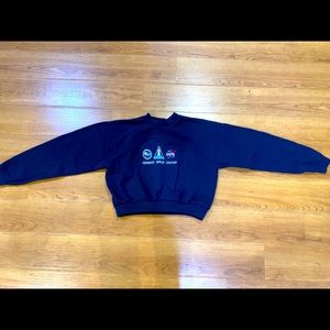 Navy Kennedy Space Center Embroidered Cropped Sweatshirt. Youth Large